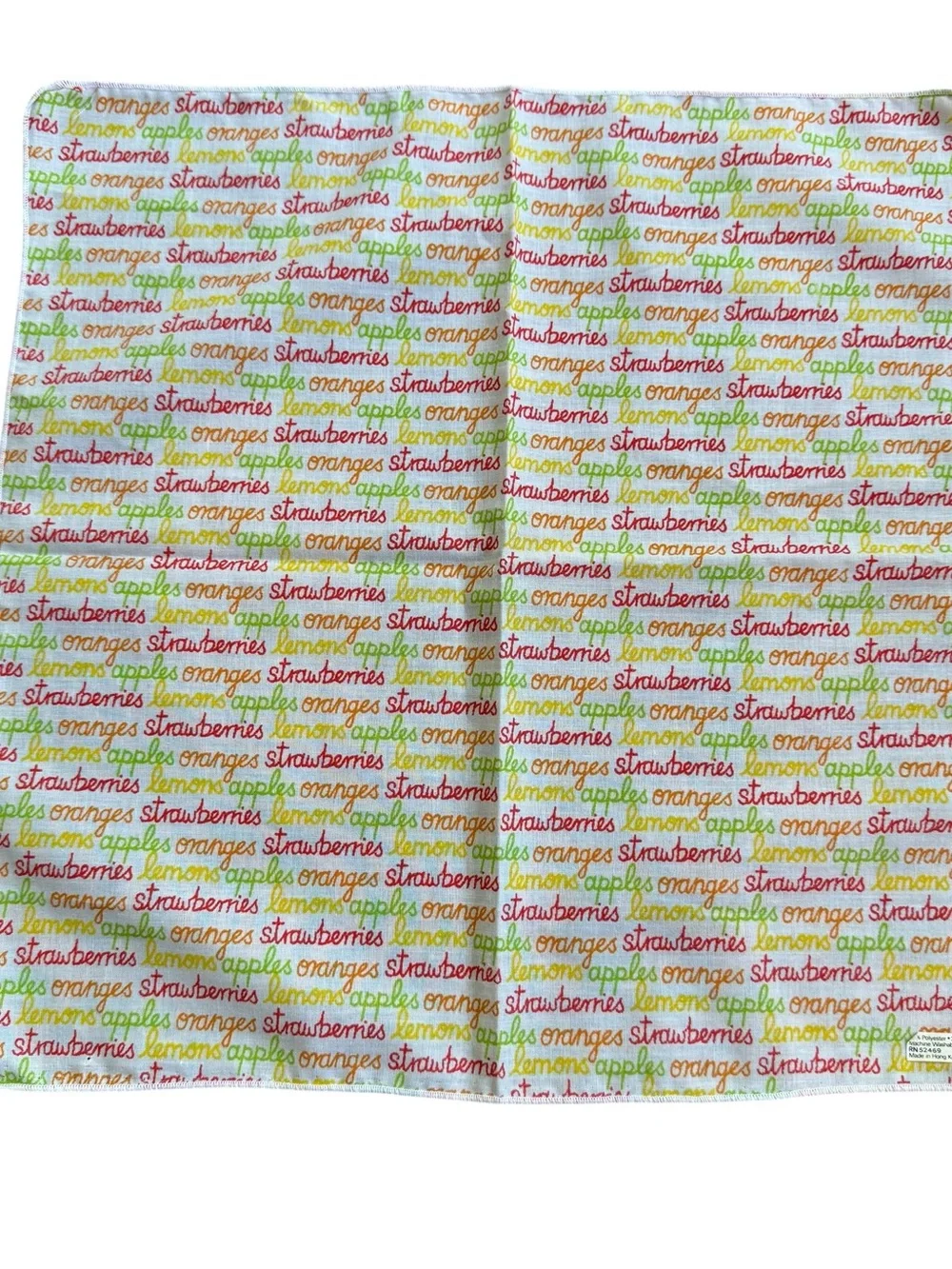 VTG 80s Napkins Cloth Words FRUIT Colorful Set 8